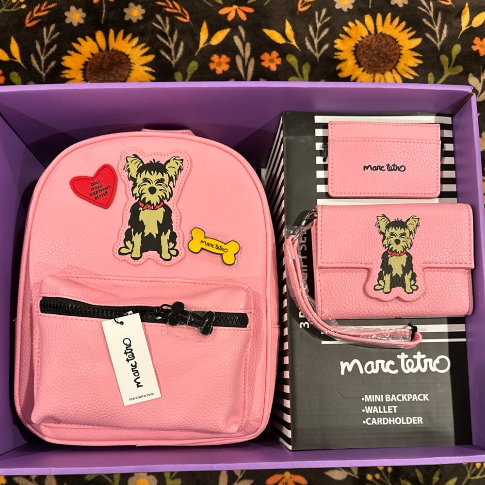 Marc Tetro 3 Piece Set  Yellow Mini Backpack Wallet Cardholder With Gift Box